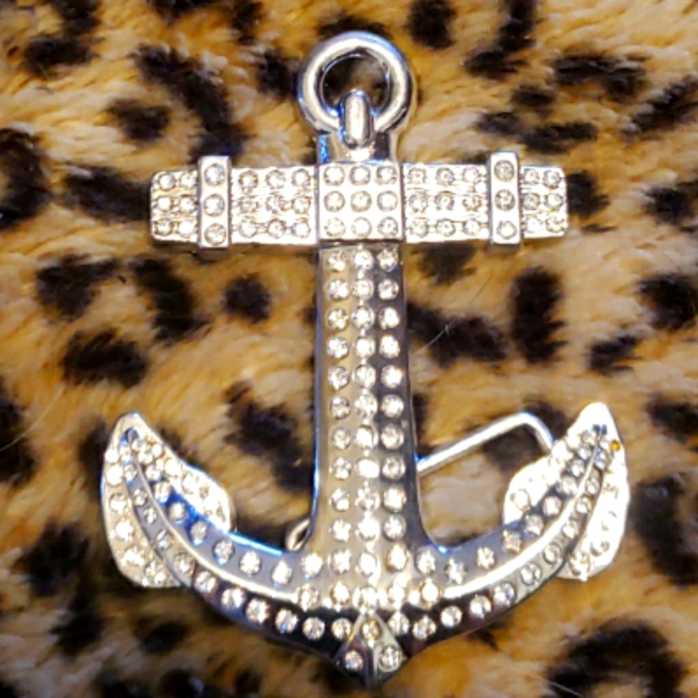 VINTAGE RHINESTONE ANCHOR BELT BUCKLE Y2K HOT TOPIC ROCKABILLY PUNK 00'S